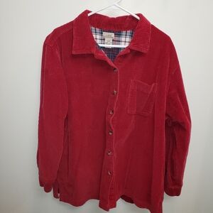 LL Bean Flannel Lined Red Corduroy Button Up Jacket Size 1XL